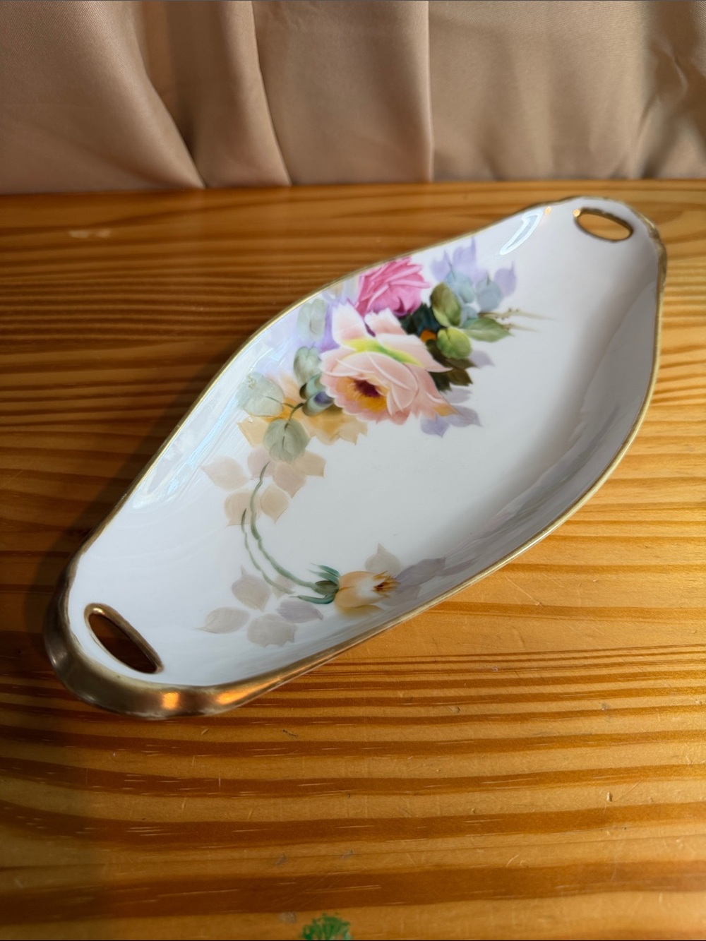 Vintage Antique Nippon Hand Painted Porcelain Rose Celery Relish Tray Gilt 12"